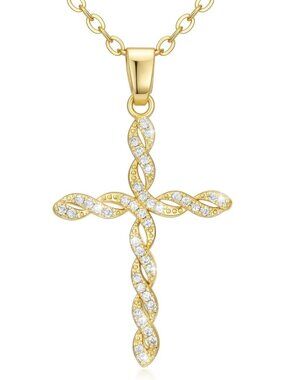 Elegant 14K Gold Twisted Cross Necklace for Women - Infinity Open Loop Pendant